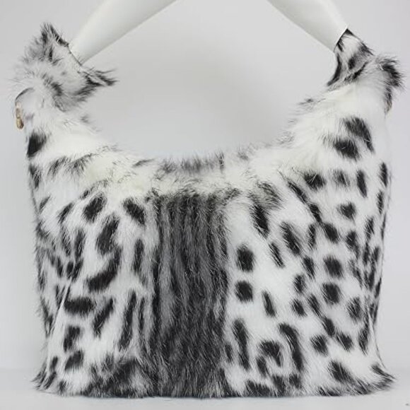 Neiman Marcus Snow Leopard Print Rabbit Fur Hobo Bag - Picture 1 of 6
